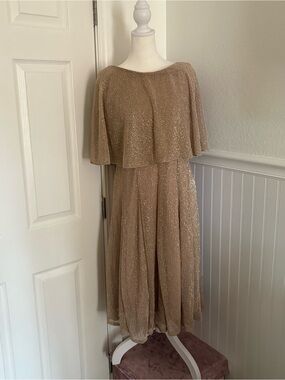 Sparkle Overlay Midi Dress in Champagne size 18W